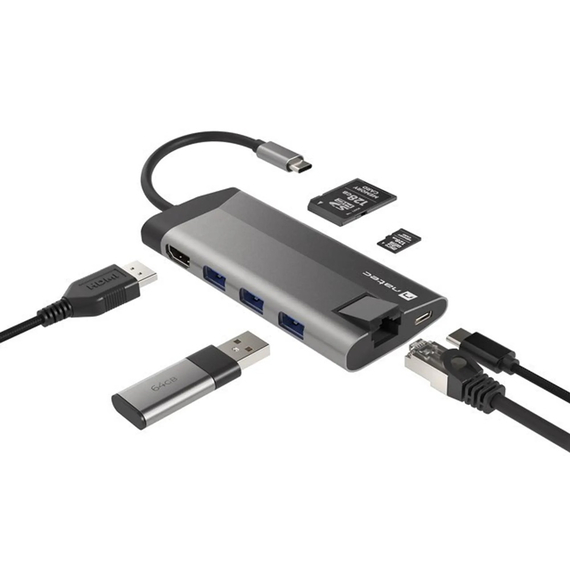 Natec Fowler Plus Hub Usb-c Multiport Adaptor 8 în 1, Usb 3.0 3x, Hdmi 4k, Usb-c Pd, Rj45, Sd, Micro, 2 image