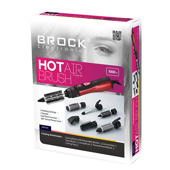 BROCK Set perie cu aer cald cu 6 vârfuri HS 9006 RD, 1000W, roșu, 2 image