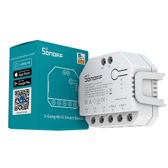 Întrerupător inteligent Sonoff Wi-Fi 2-Gang DUALR3 cu măsurare a puterii (fir neutru), 2 image