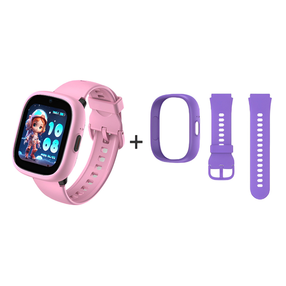 Lagenio Kids Smart Watch 4G, K3, cu 2 curele roz și violet