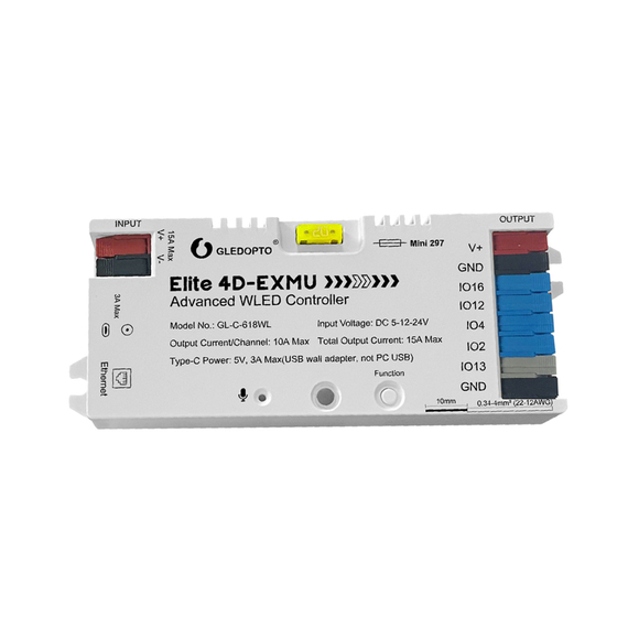 Gledopto Elite 4D-EXMU Advanced ESP32 WLED Digital LED Controller RGB / RGBW / RGBBCCT cu 4 ieșiri, LAN (GL-C-618WL), DC5 ~ 24V, ieșire max 15A, max 800ICs