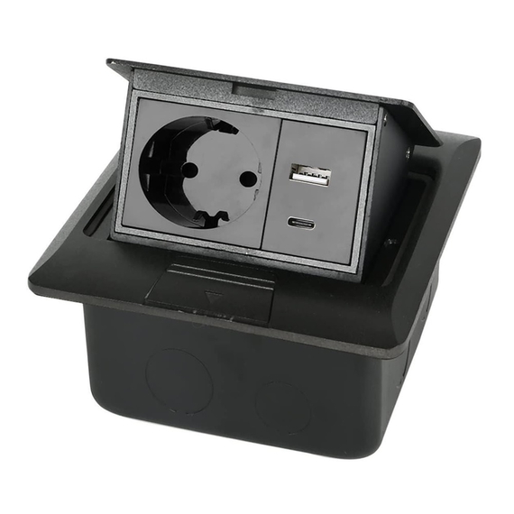 Priză multifuncțională de birou, mufă UE, 1 priză, 1 USB, 1 Type-C, negru
