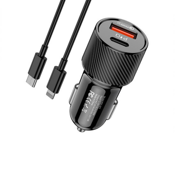 Ksiga Încărcător auto cu cablu Type-C la Lightning 38W KSC-678 Ruilian, negru