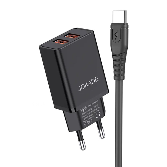 Jokade Încărcător de perete cu cablu USB la Type-C Dual Port 5A Yiyue, negru