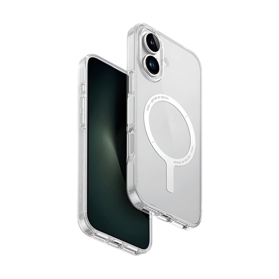 Carcasă Uniq pentru iPhone 16 Hybrid Clario (ECO) cu încărcare Magclick, transparentă