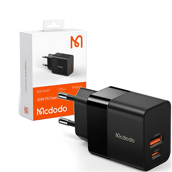 Încărcător de perete Mcdodo Hydrogen Series 3A 1*USB-A+1*Type-C 20W, negru, 2 image