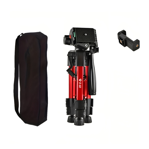 Trepied de fotografie profesional din aluminiu 63 cm (buton de blocare, suport neted la 360 °), roșu D-60, 2 image