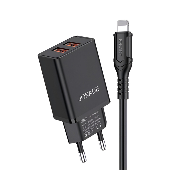 Jokade Încărcător de perete cu cablu USB-A la Lightning Dual Port JB024 3A, negru