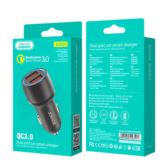 Încărcător auto Jokade 2*USB-A QC3.0 JH001, negru, 2 image