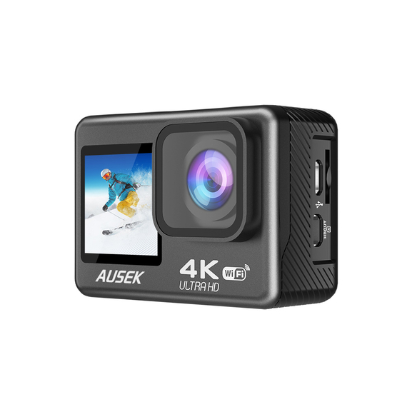 AUSEK Cameră de acțiune WiFi cu ecran dual color, 16MP, 4k/30fps, 900mAh, negru, 2 image