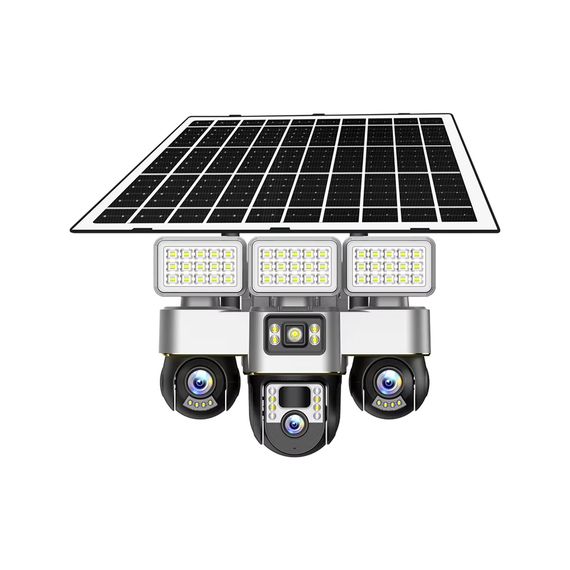 Cameră de securitate triplă 4G în aer liber cu panou solar