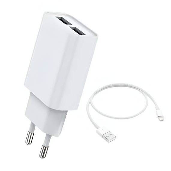 Încărcător de perete pentru cască cu cablu USB la Lightning 2xUSB 2.4A, alb, 2 image