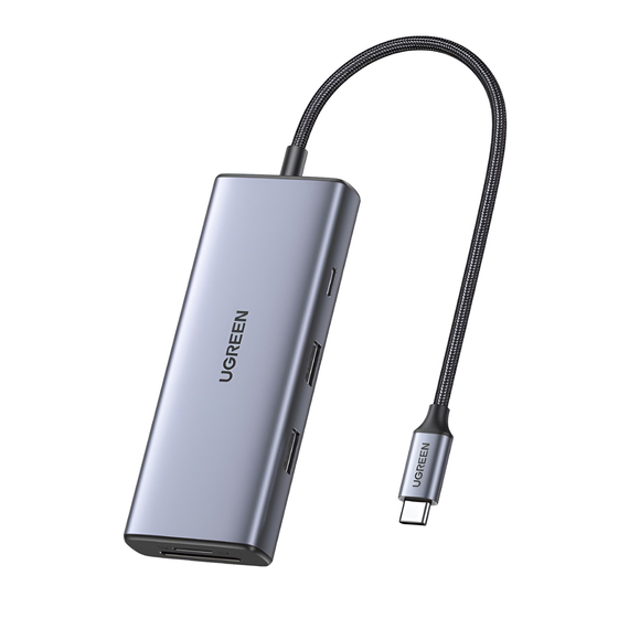 UGREEN HUB 7in1 Revodok Pro 107 Tip-C la 2*USB-A 3.0 + 2*Tip-C + HDMI+SD/TF 100W PD CM498, Gri spațial