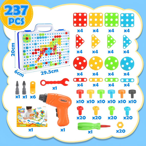 Set de jucării Creative Mosaic Drill, kit educațional DIY de 237 de piese, 2 image