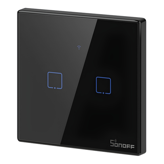 Întrerupător de perete cu atingere inteligentă Wi-Fi Sonoff Seria TX cu 2 găuri (fir neutru), negru