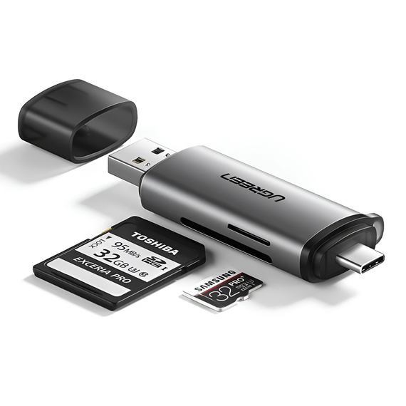 UGREEN Card Reader 2in1 Type-C 3.0 / USB-A 3.0 to TF/SD | CM185, Negru, 2 image
