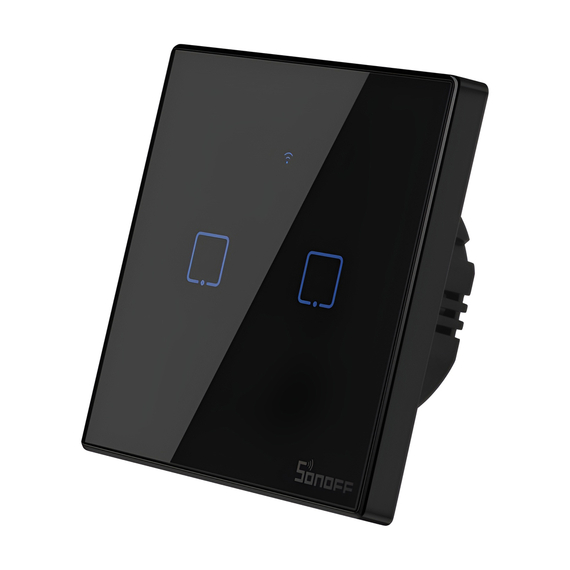 Întrerupător de perete cu atingere inteligentă Wi-Fi Sonoff Seria TX cu 2 găuri (fir neutru), negru, 2 image