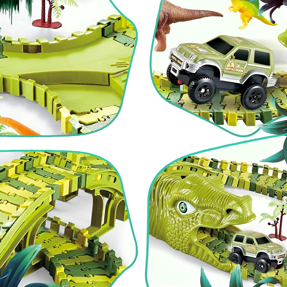 Set de jucării cu șine flexibile Dinosaur cu mașină electrică (XC256A), 2 image