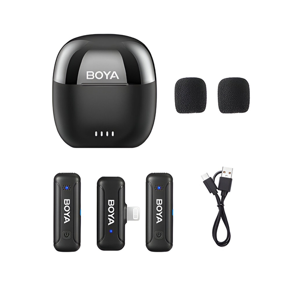 Microfon fără fir Boya 2.4GHz Dual-Channel cu carcasă de încărcare (BY-WM3T-D2), Lightning Jack, negru, 2 image