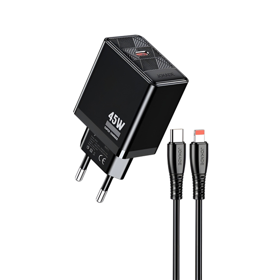 Jokade Încărcător de perete 1*Type-C cu cablu Type-C la Lightning 45W Max JB092, negru
