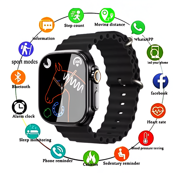 Charome Smart Watch HD Call T8s Ultra Max, cu 2 curele, negru, 2 image