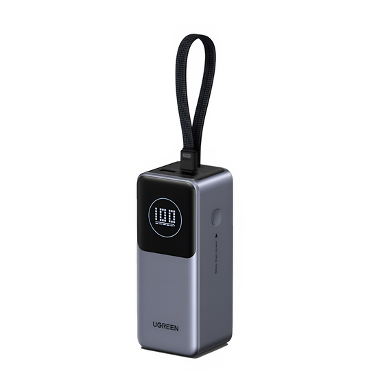 UGREEN Power Bank Nexode Flight Approved 20000mAh, 130W, cu cablu USB-C încorporat, gri