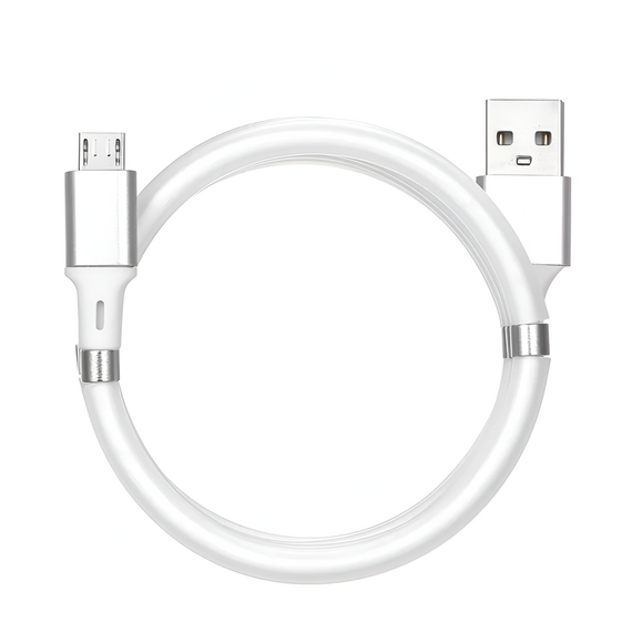 Cablu pentru cască USB la Micro USB cu organizator magnetic 1m, alb