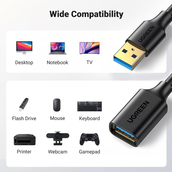 UGREEN USB 3.0 Cablu de extensie masculin 5m | US129, negru, 2 image