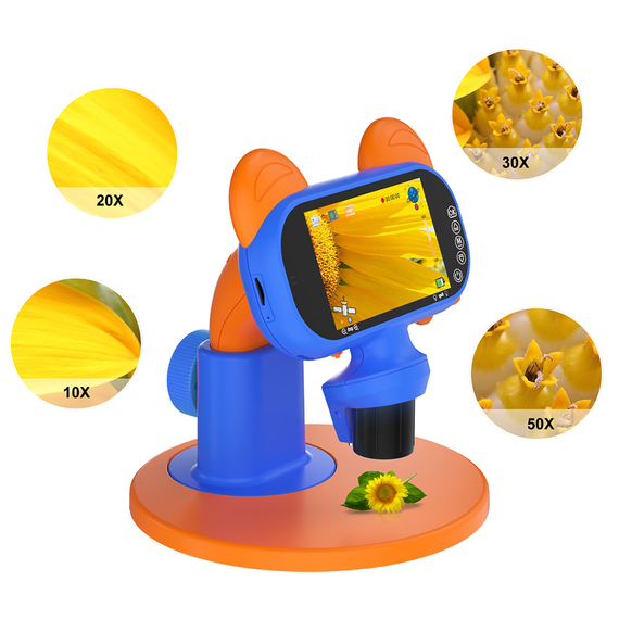 AUSEK Microscop digital pentru copii 4", 1080P, 2600mAh, albastru, 3 image