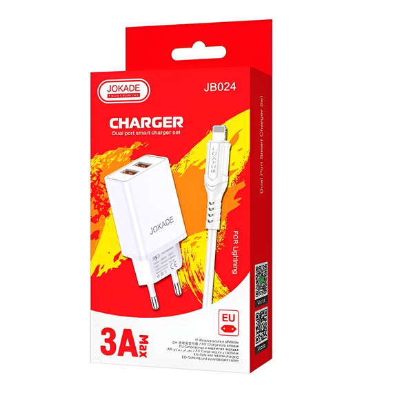 Jokade Încărcător de perete cu cablu USB-A la Lightning Dual Port JB024 3A, alb, 2 image