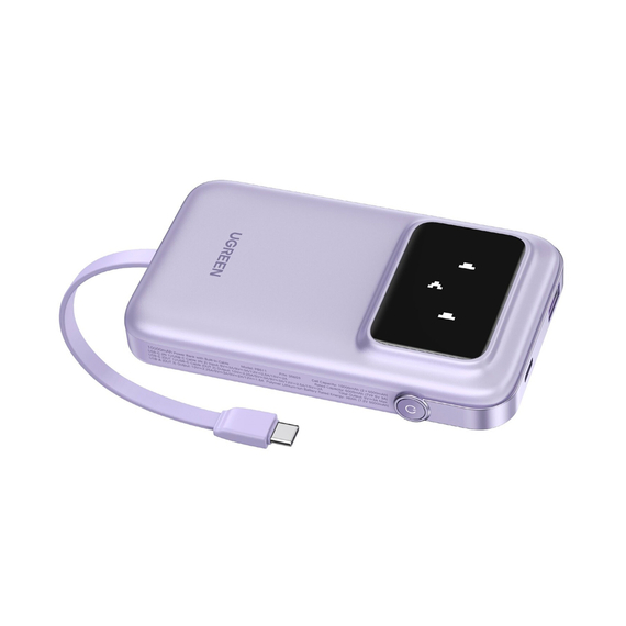UGREEN Power Bank Uno Series 10000mAh, 30W, cu cablu USB-C încorporat, violet, 2 image