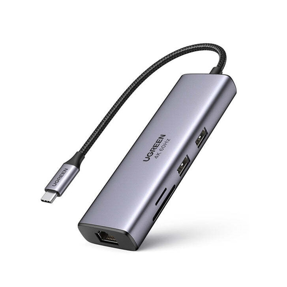 UGREEN HUB 7in1 Type-C 3.0 la + 2*USB 3.0 + HDMI + Gigabit RJ45 + SD/TF + PD 95W CM512, gri
