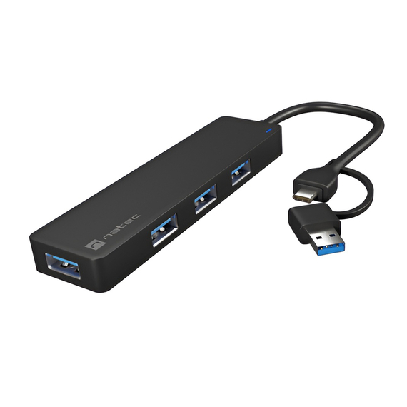 Natec Mayfly 4-Port negru + adaptor USB-A