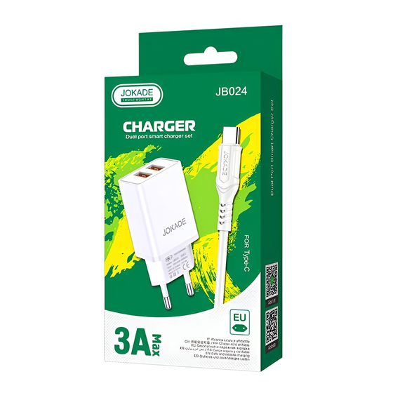 Jokade Încărcător de perete cu cablu USB-A la Type-C Dual Port JB024 3A, alb, 2 image