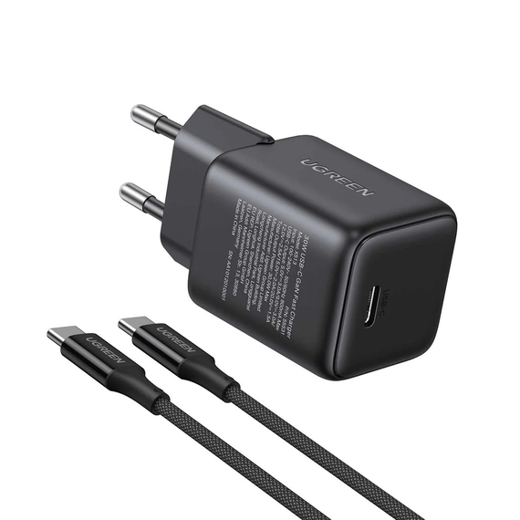 UGREEN Încărcător de perete GaN cu Сable Type-C, 1*Type-C, 30W QC4.0, X513, negru