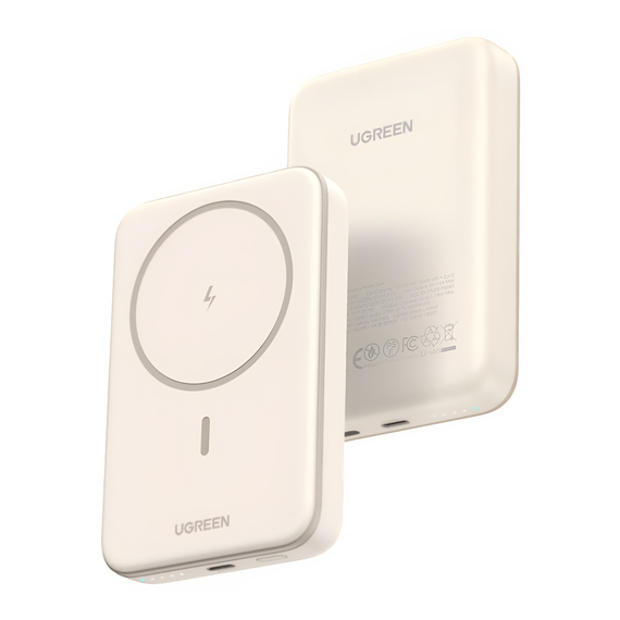 UGREEN Power Bank Mini Magnetic Wireless Qi 10000mAh, 20W, Bej, 2 image
