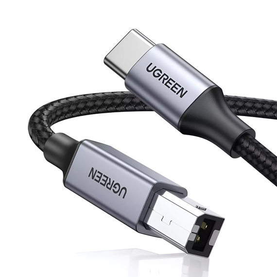 UGREEN USB-C to USB-B 2.0 Printer Cable, Braided, Alu Case, 2m, Black