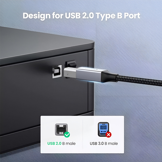 UGREEN USB-C to USB-B 2.0 Printer Cable, Braided, Alu Case, 2m, Black, 2 image