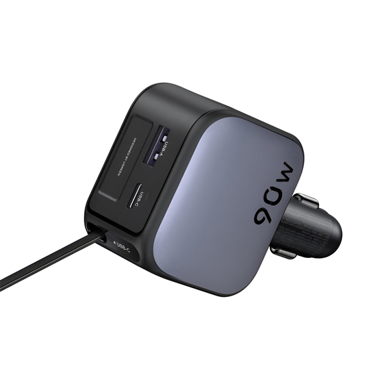 UGREEN Încărcător auto 1*Type-C+1*USB-A cu cablu Type-C, retractabil, 90W, gri | EC603, 2 image