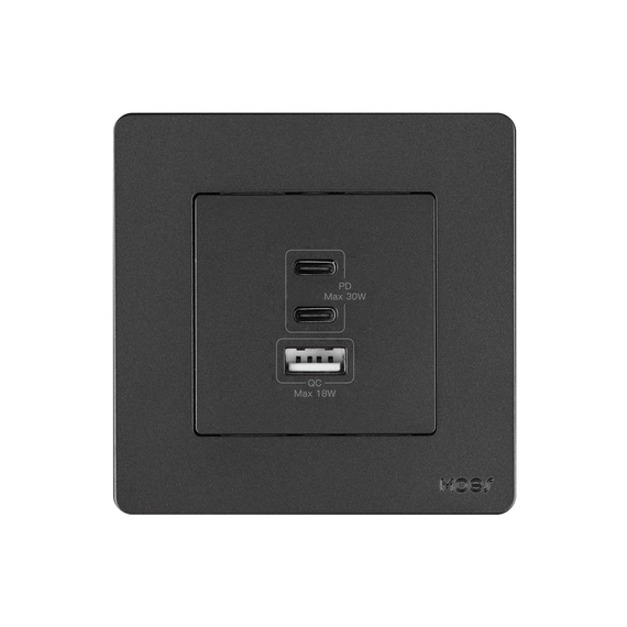 Moes Star Ring Socket 30W GAN 3 Ports (2*Type C+1*USB-A), Grey