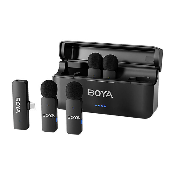 Boya Microfon fără fir cu patru canale cu mufă Type-C, negru