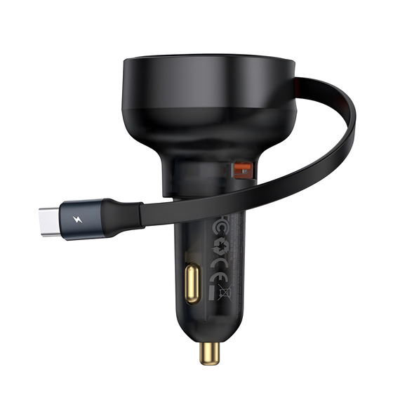 Baseus Încărcător auto retractabil Enjoyment Pro Type-C cu cablu 60W Cluster, negru, 2 image