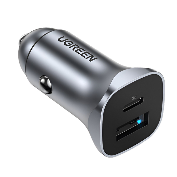 UGREEN Încărcător auto 1*USB-A + 1*Type-C aluminiu PD & QC 3A 24W, argintiu, 2 image
