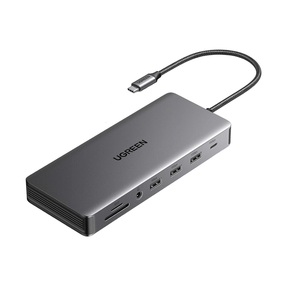UGREEN HUB 13in1 USB-C la 2*HDMI (4K@60Hz)+DP+2*USB-A3.2+USB-C3.2+2*USB-A3.0+SD/TF+GigabitRJ45+3.5mm+PD(100W) | CM681, Gri spațial