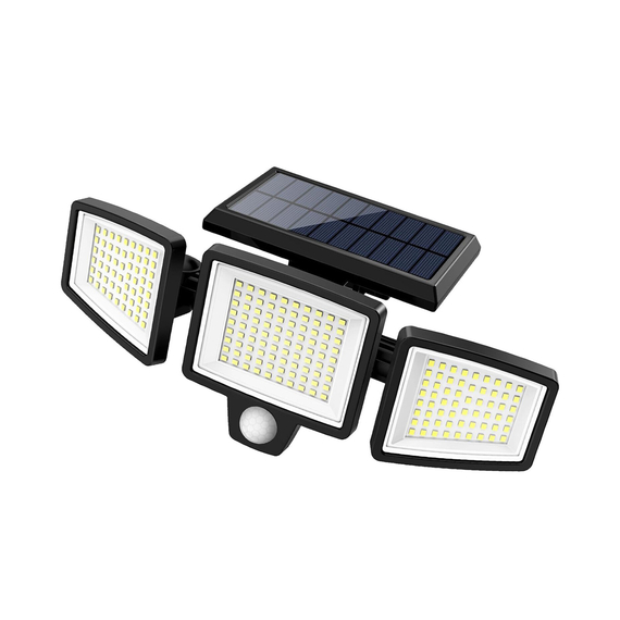 Lumini solare în aer liber 4000LM 210 Leds, telecomandă, 3 capete reglabile, lumini cu senzor de mișcare, IP65 impermeabil, negru