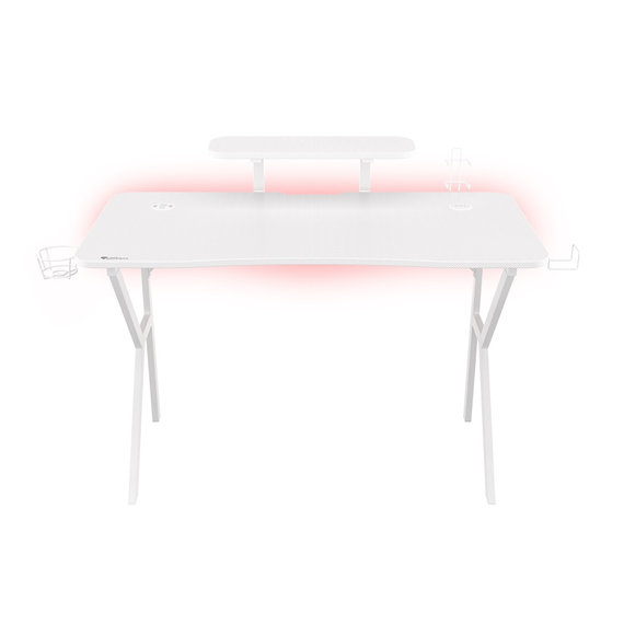 Genesis Desk Gaming Holm 320, RGB alb (organizator, încărcător wireless, suport multiplu, hub USB, telecomandă, 120x60x75cm)