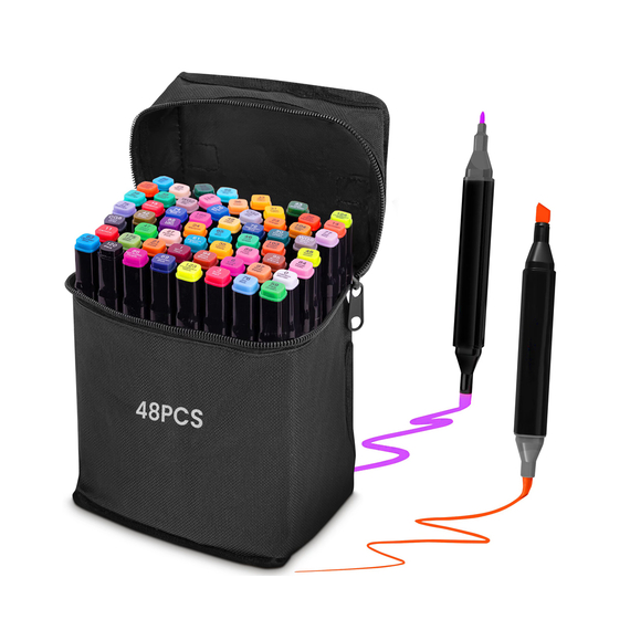 Set de markere 48 de culori SKETCHMARKER pentru desen și schiță, cu două fețe