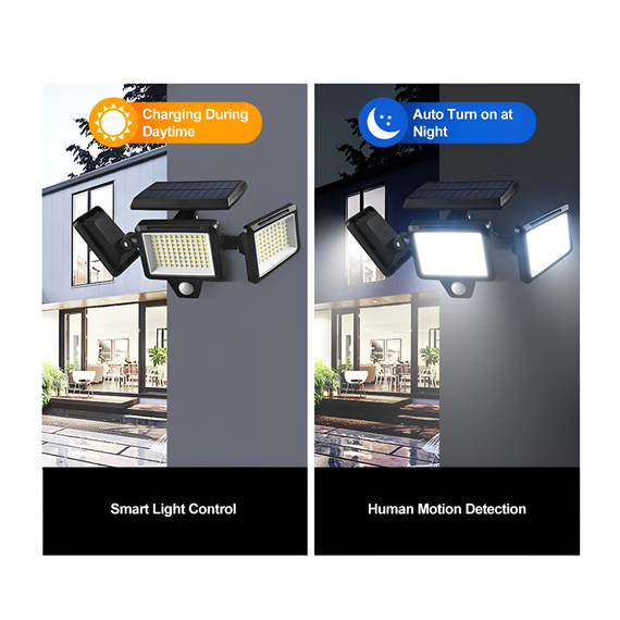 Lumini solare în aer liber 4000LM 210 Leds, telecomandă, 3 capete reglabile, lumini cu senzor de mișcare, IP65 impermeabil, negru, 2 image