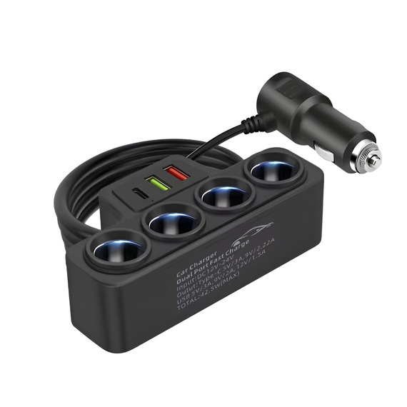 Adaptor pentru brichetă auto 4 prize 120W, negru