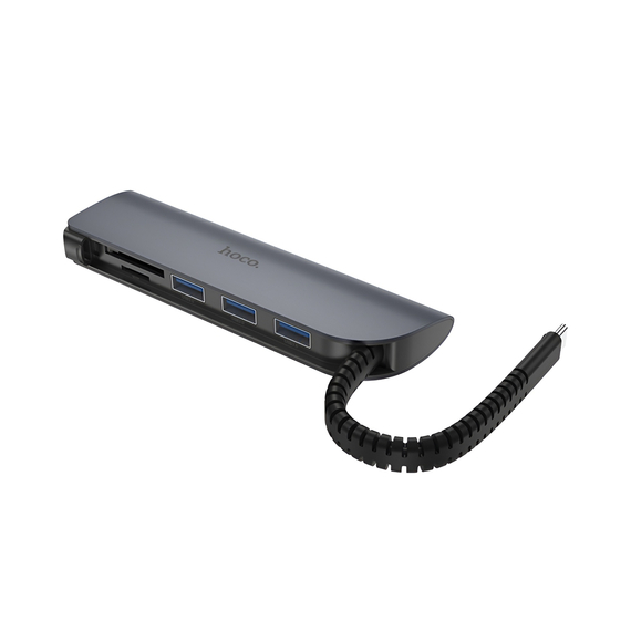 Hoco HUB 5in1 Type-C to 3*USB-A 3.0 + SD/ TF, HB17 Easy Connect, Black, 2 image
